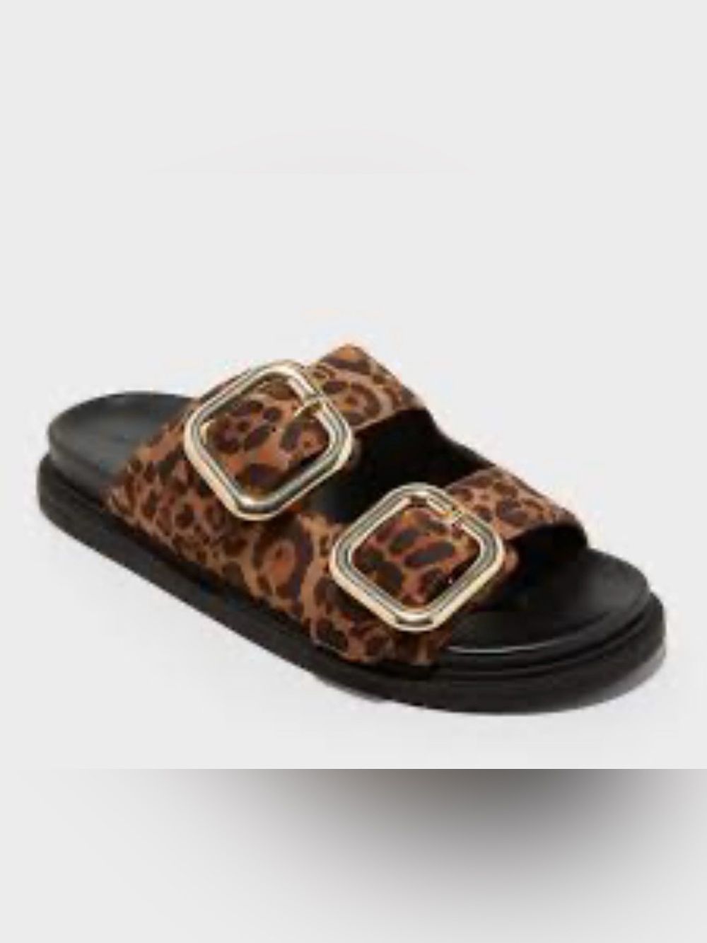 NEW Universal Thread Leopard Print Double Buckle Slide Sandal - Brown Size 10